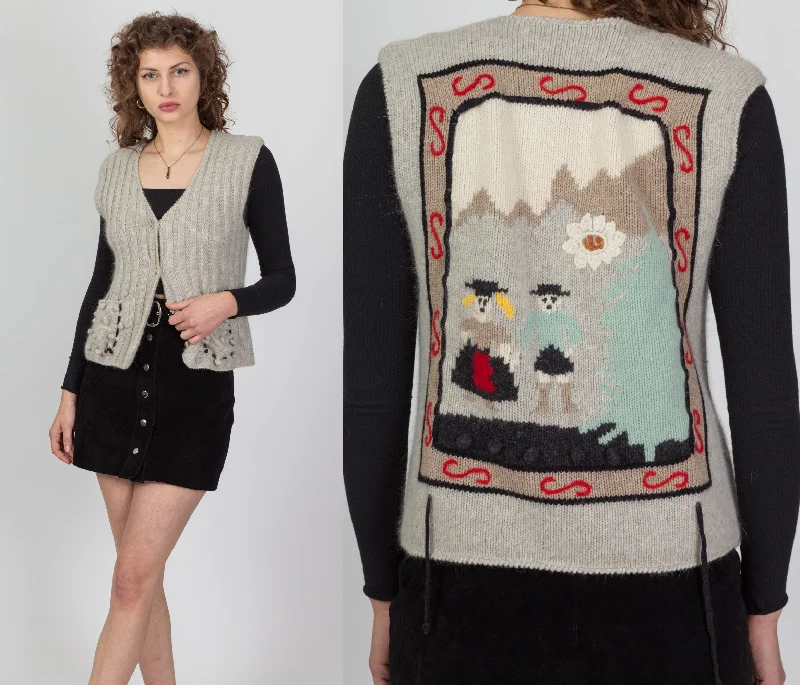 Vintage Alpine Folk Scene Novelty Mohair Knit Vest - Medium