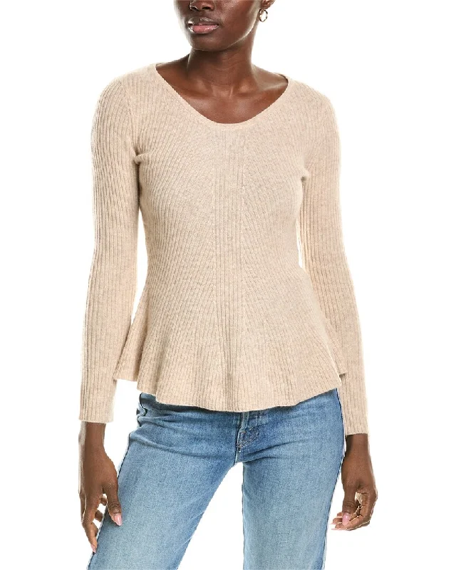 sofiacashmere Peplum Rib Scoop Neck Cashmere Sweater