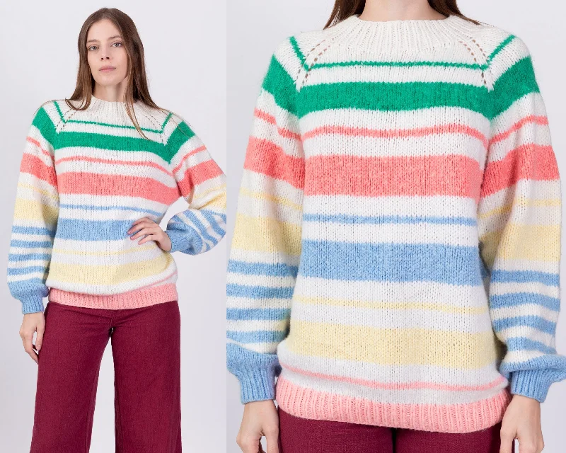 Retro 80s Gradient Striped Knit Sweater - Large