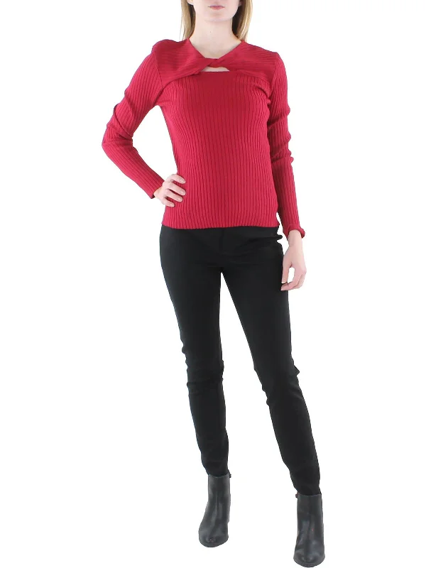 Womens Cut-Out Ribbed Knit Pullover Sweater