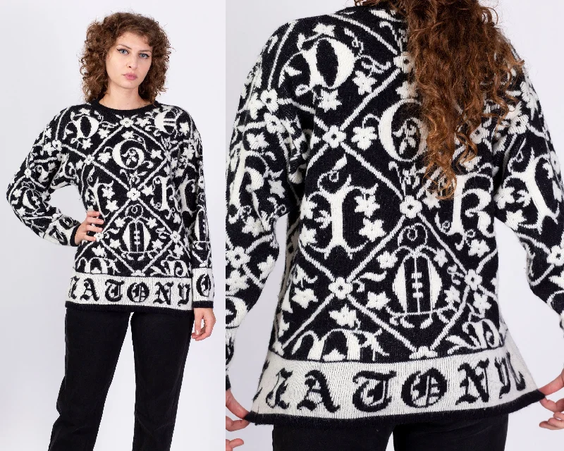 90s Black & White Baroque Sweater - Medium