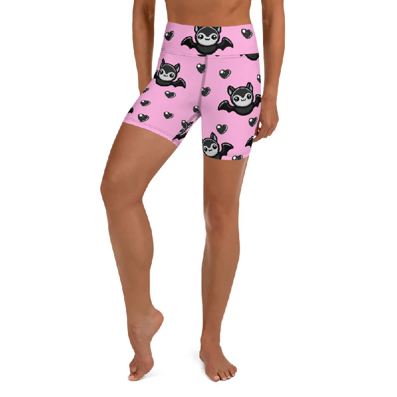 Embroidered Letters Cute Bats Yoga Shorts