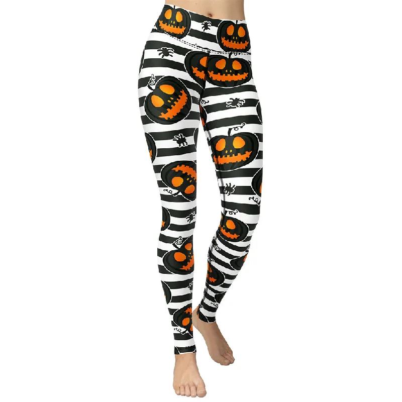 Age-reducing Style Striped Jack O'lanterns Yoga Leggings