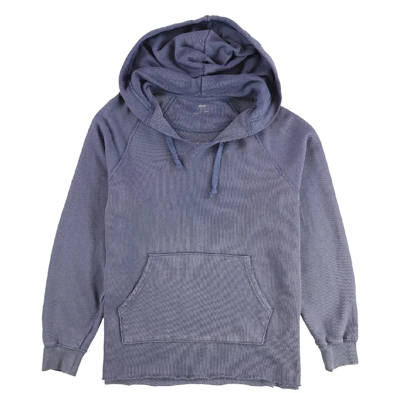 American Eagle Womens Raw Edge V-Neck Hoodie Sweatshirt, Blue, Small