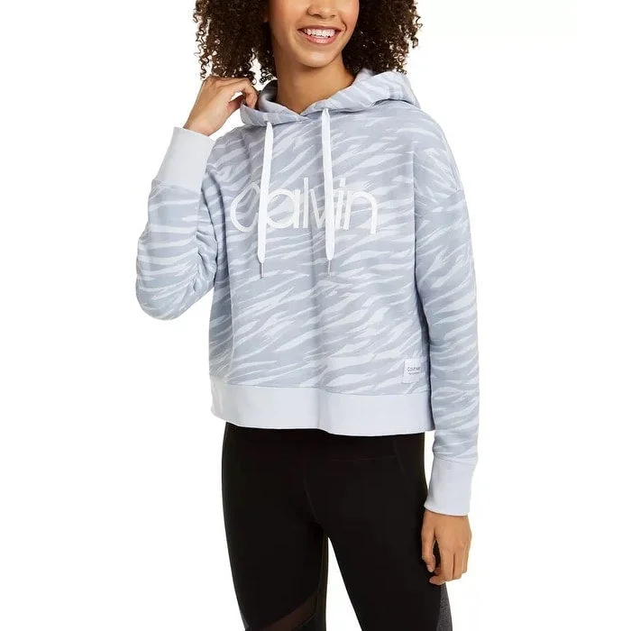 Calvin Klein Women's Performance Zebra Print Logo Hoodie Blue Size XX-Large