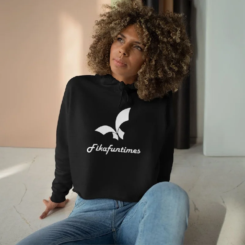 Crop Top Fikafuntimes Logo Printed Drawstring Hoodie