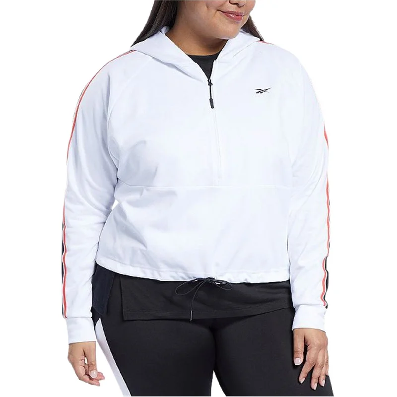 Reebok Womens 1/4 Zip Hoodie Sweatshirt, White, 2X