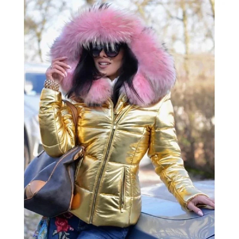 Metallic Gold with Pink Fur Collar