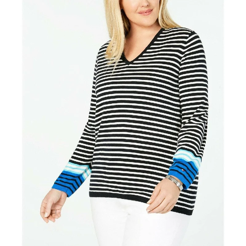 Tommy Hilfiger Women's Plus Size Cotton Striped Sweater Blue Size 3X