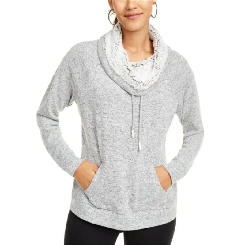 Ultra Flirt Junior's Sherpa Lined Funnel Neck Sweatshirt Grey Size Large