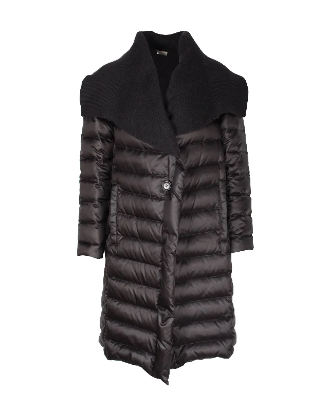 Issey Miyake Knit Collar Down Coat in Black Nylon