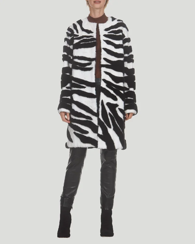 Lamb and Mink Intarsia Short Coat