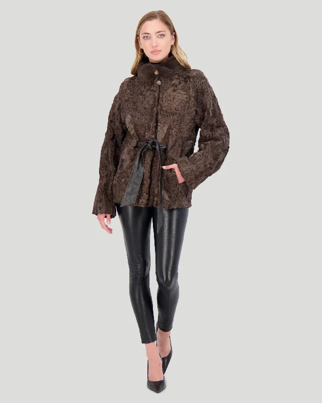 Lamb Jacket with Mink Stand Collar