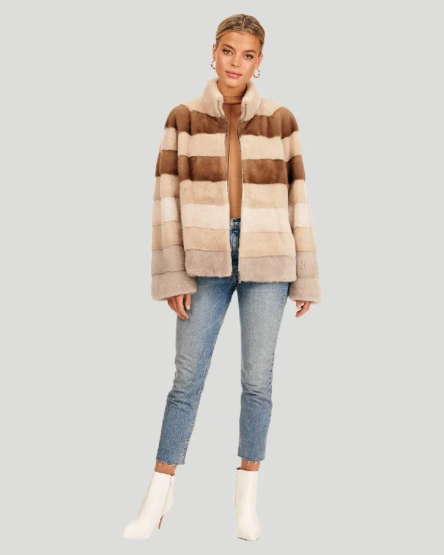 Pastel Color Block Mink Zip Jacket