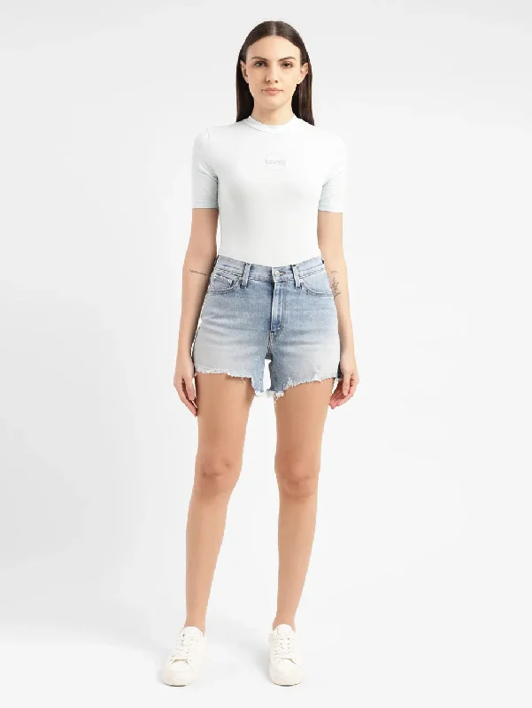 Women's High Rise Light Indigo Regular Fit Denim Shorts