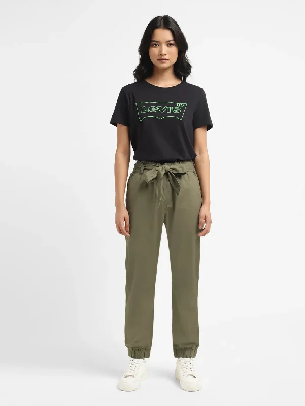 Women's High Rise Olive Regular Fit  Joggers