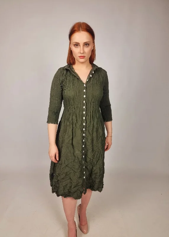 Alquema Olive Contrast Nehru Coat Dress