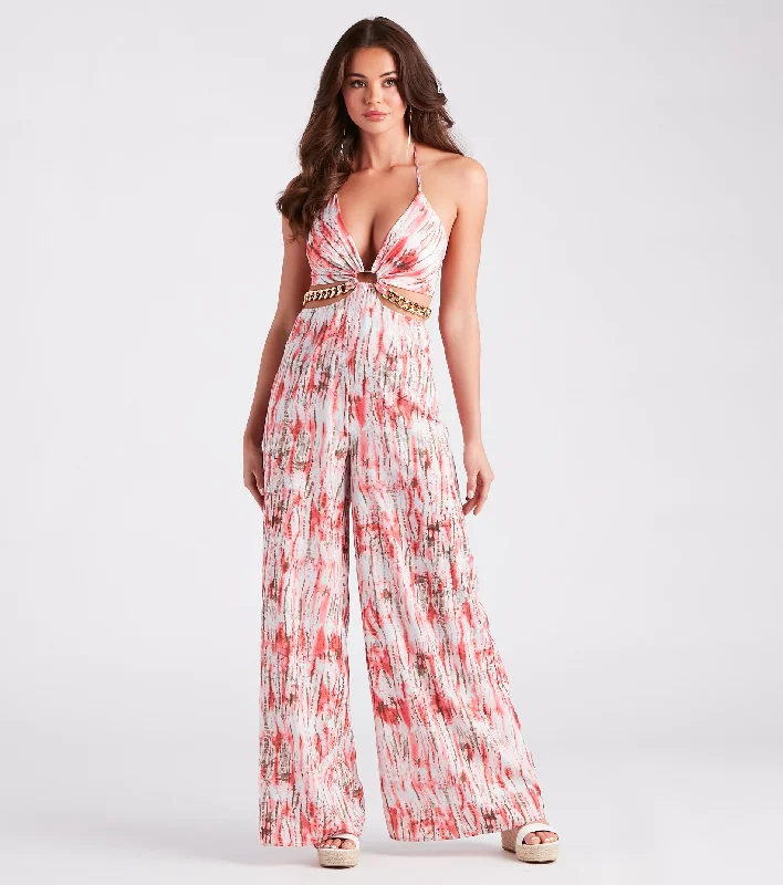 Feelin' Artsy Abstract Print Cutout Jumpsuit