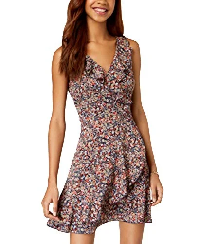 Juniors' Printed Ruffled Faux-Wrap Dress