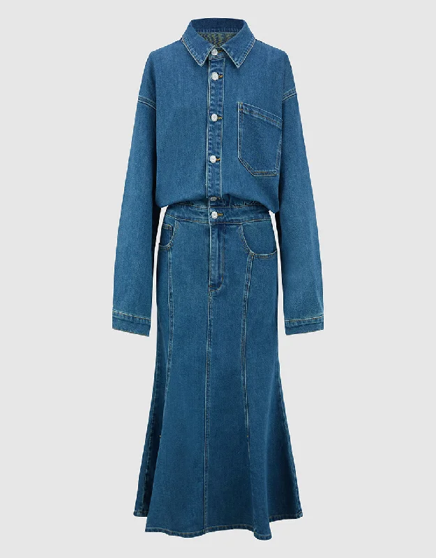 Lapel Denim Dress