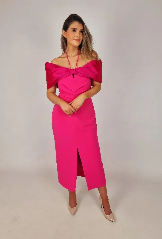 Laura Bernal Pink Bow Midi Dress