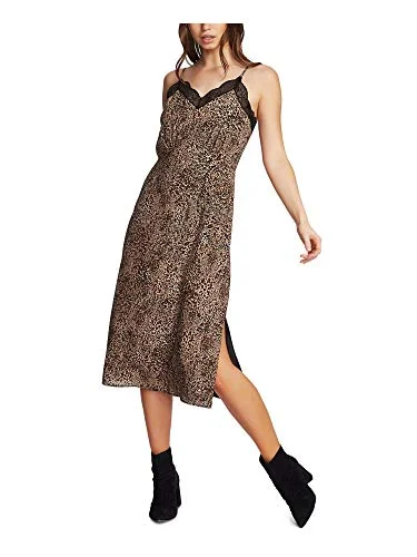 Leopard Printed Lace-Trimmed Cami Midi Dress