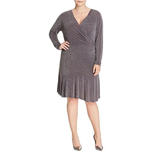 Michael Kors Womens Plus Long Sleeve Wrap Evening Dress