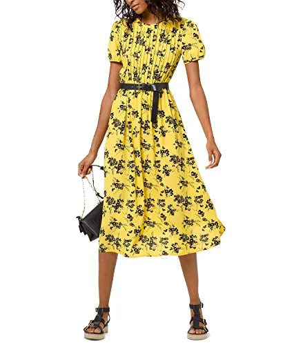 Michael Michael Kors Womens Floral Puff Sleeve Midi Dress