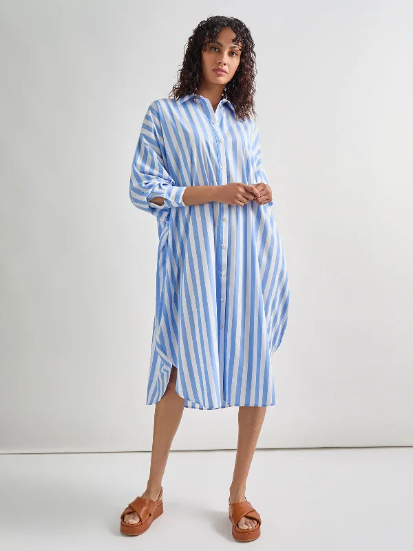 Midi Oversized Shirtdress - Striped Woven