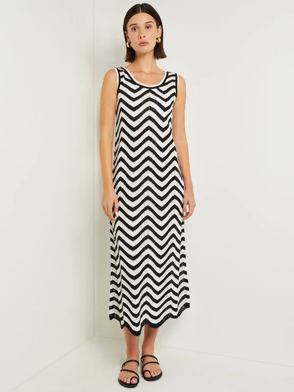 Midi Sheath Dress - Chevron Hem Intarsia Knit