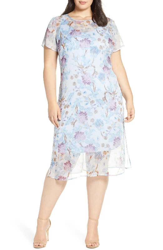 Plus Size Womens Vince Camuto Poetic Blooms Overlay Midi Dress