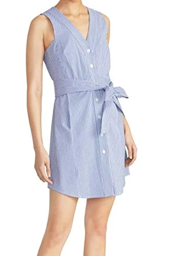 Sabrina Sleeveless Seersucker Tie-Waist Cotton Dress