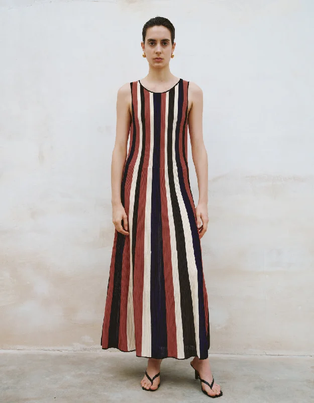 Striped U Neck Knitted Dress