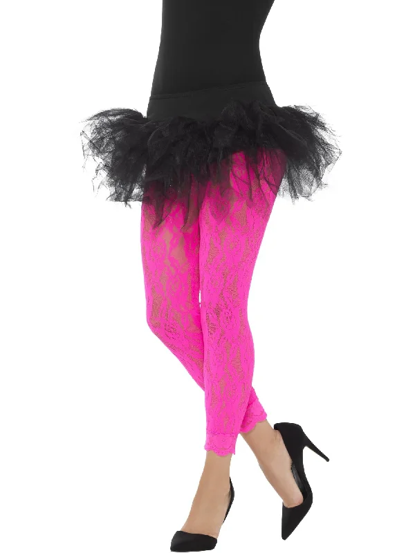 80s Lace Leggings, Neon Pink