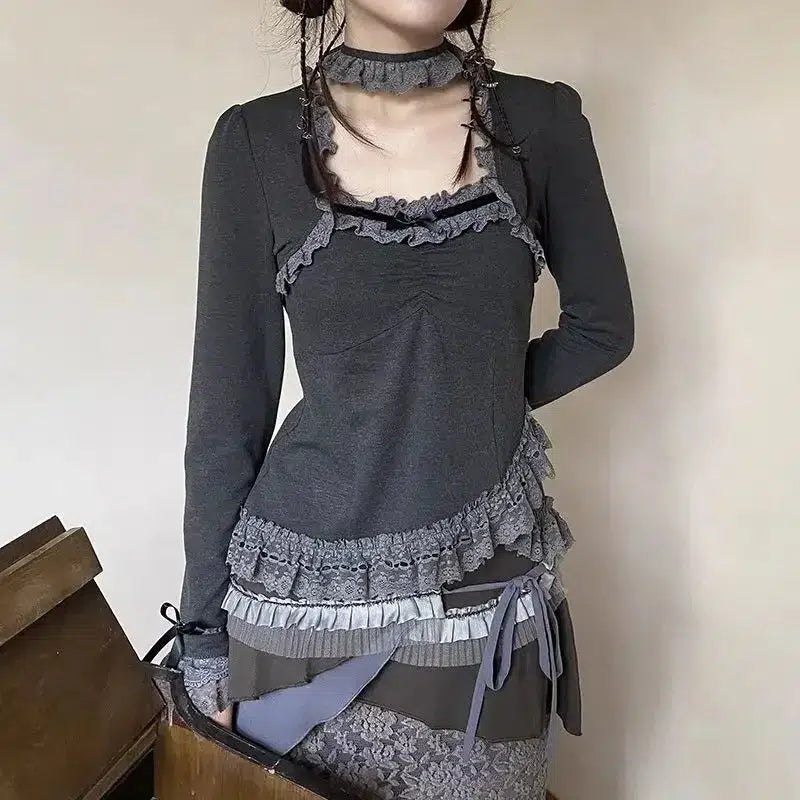 Fairy Grunge Asymmetric Lace Top