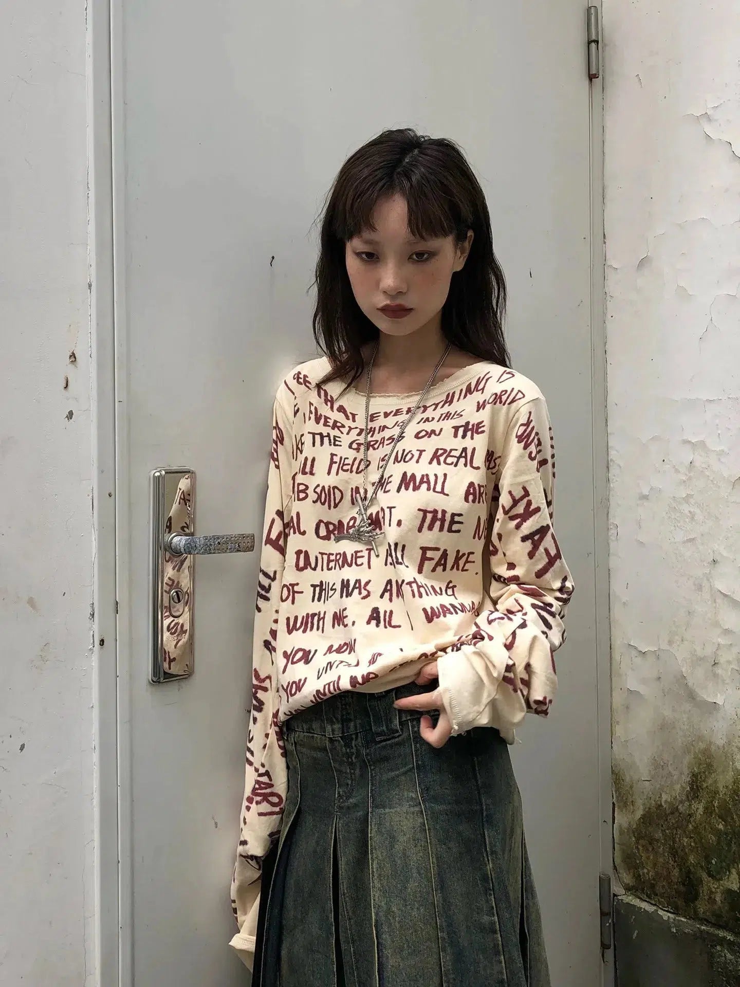 Grunge Text Print Top