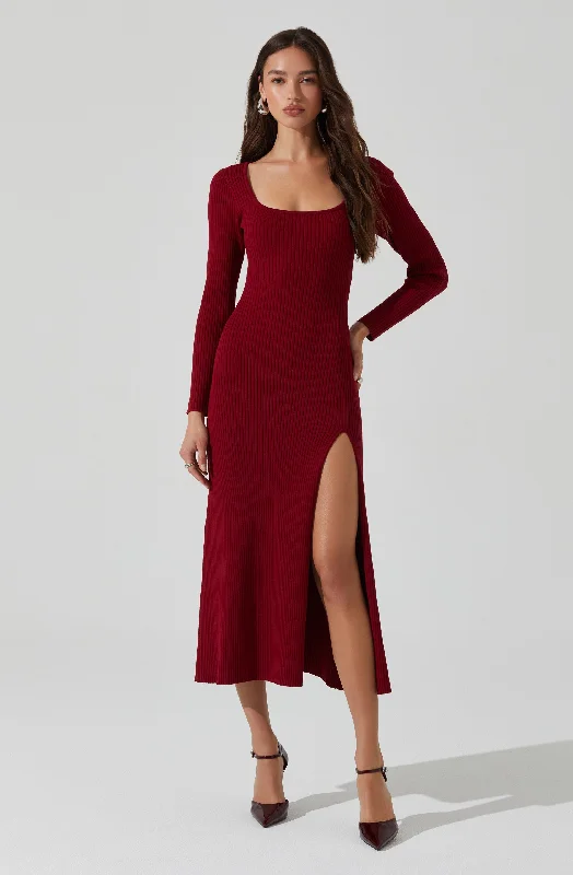 Kylie Ribbed Midi Sweater Dress