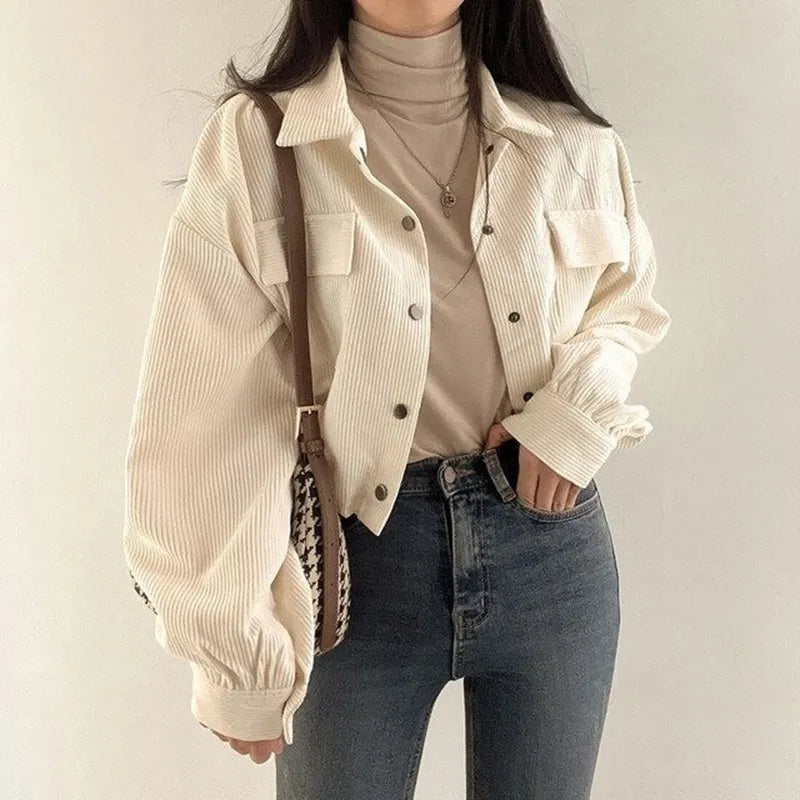 Puff Sleeved Corduroy Crop Shirt