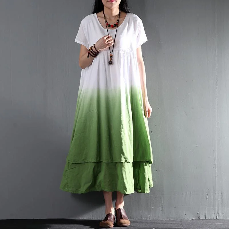 sundress long linen maxi dress gradient green causal summer dress