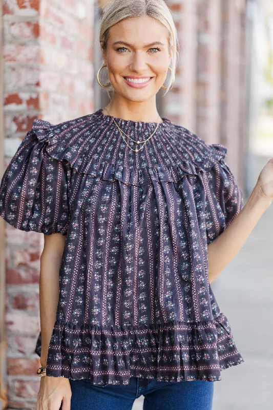 Aureum: Remember You Well Black Ditsy Floral Blouse