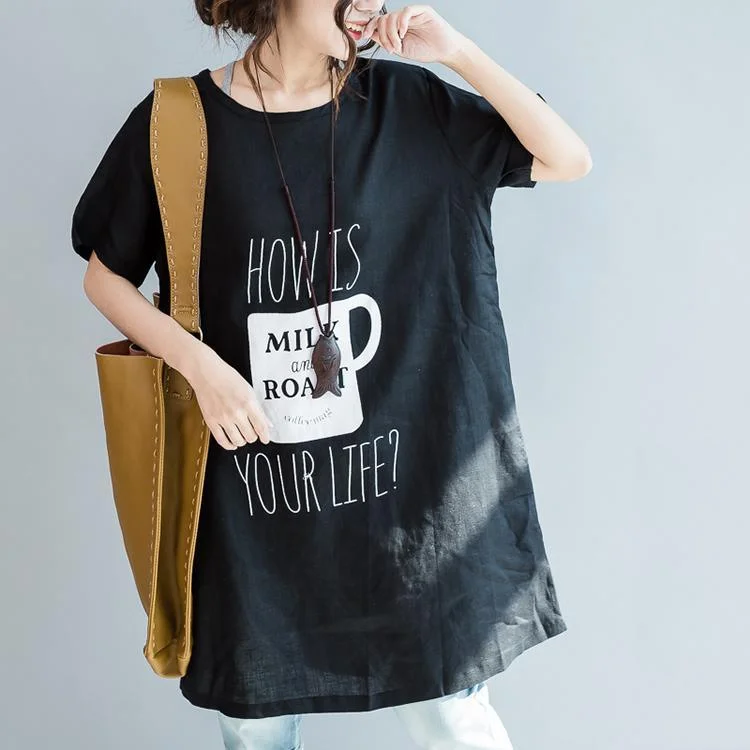 Black oversize print linen blouses linen dresses shirts