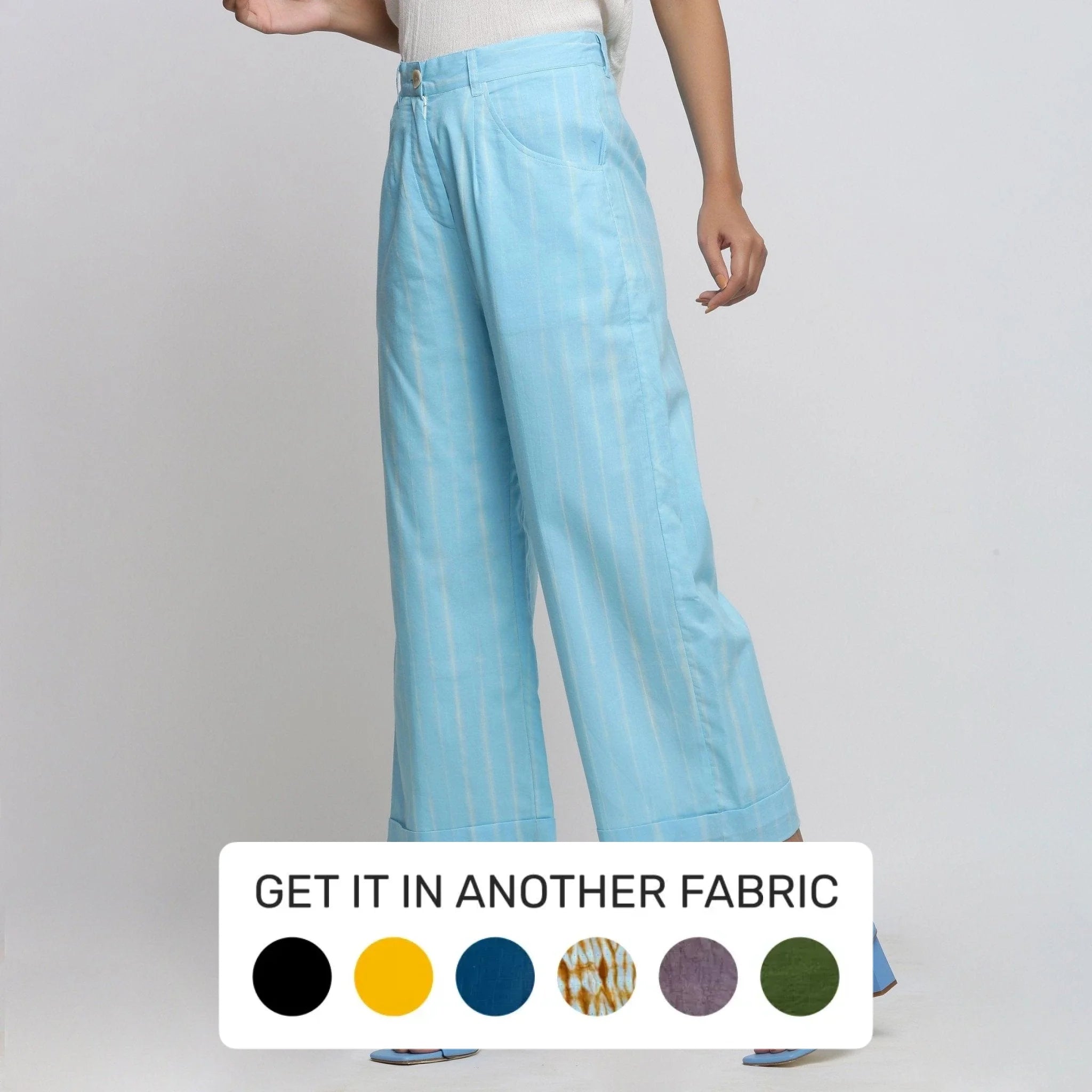 Blue Hand Tie Dye Cotton Mid-Rise Wide Legged Pant