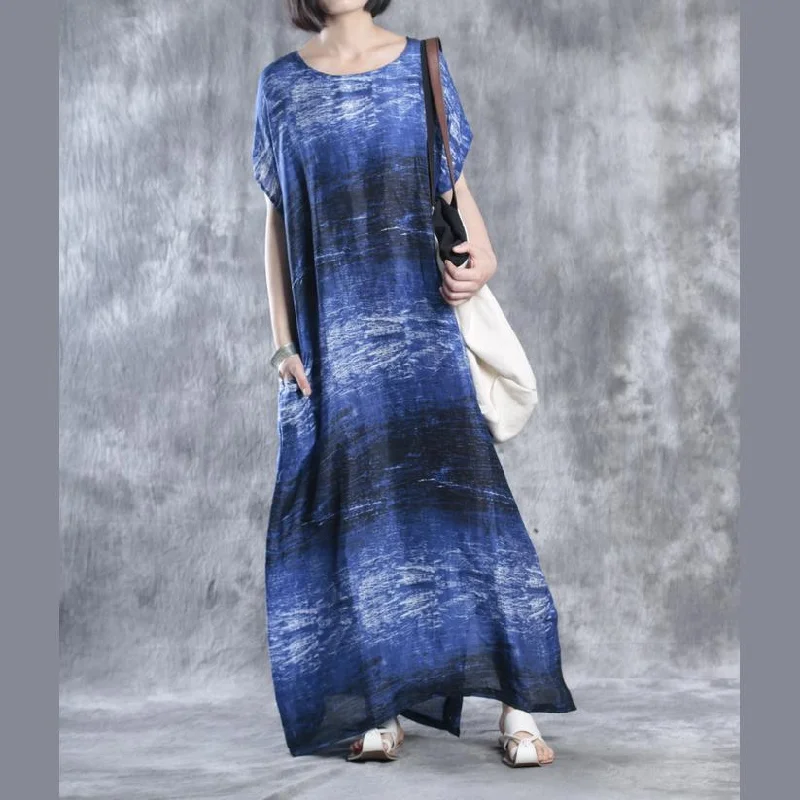 Blue print maxi dresses linen dress plus size caftans