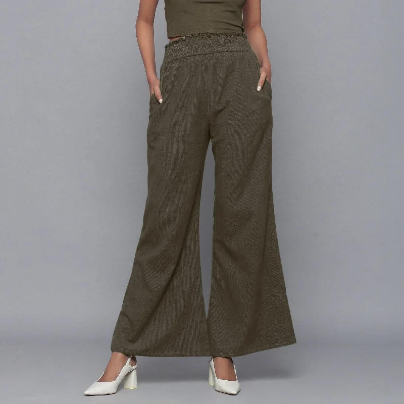 Bronze Grey Warm Cotton Corduroy Elasticated Bootcut Pant