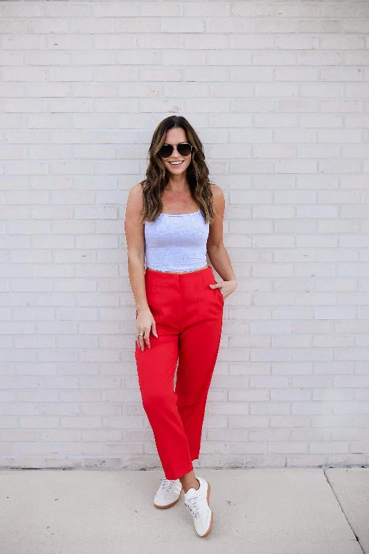 Dominique Straight Leg Cropped Pants - Red