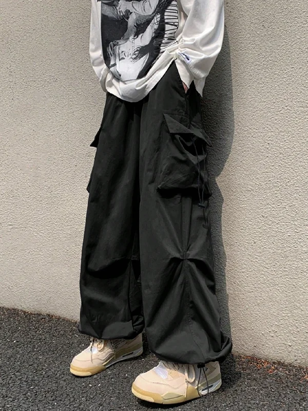 Drawstring Waist Flap Parachute Cargo Trousers