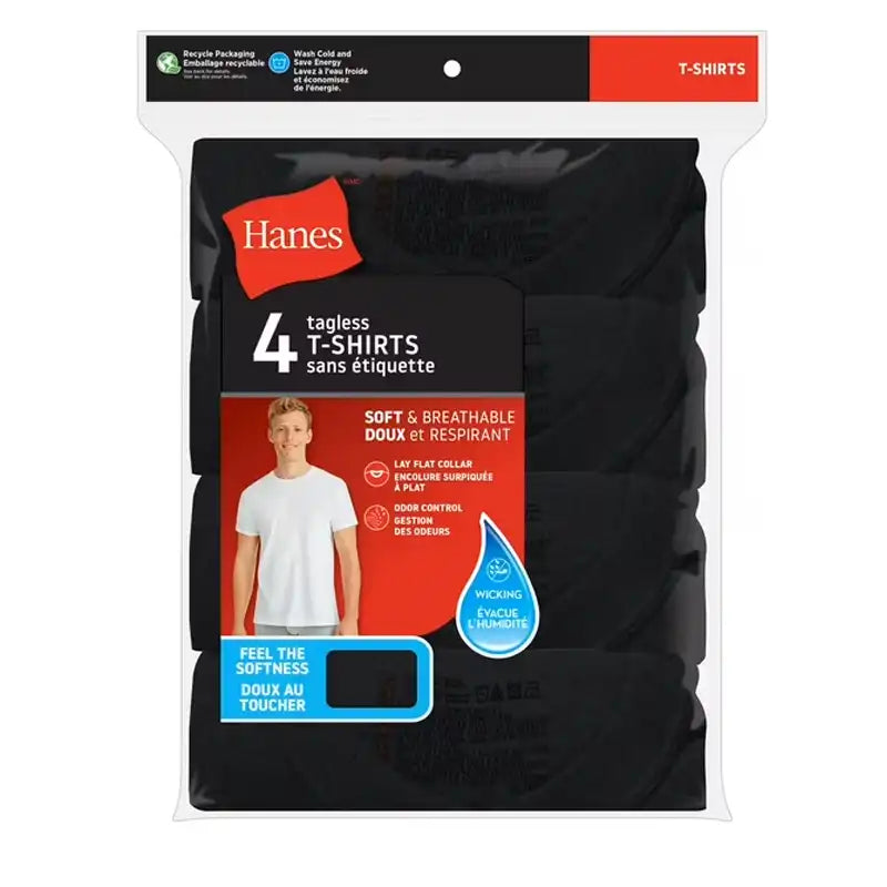 Hanes Men's Black Crew Neck Tee - 4 pack