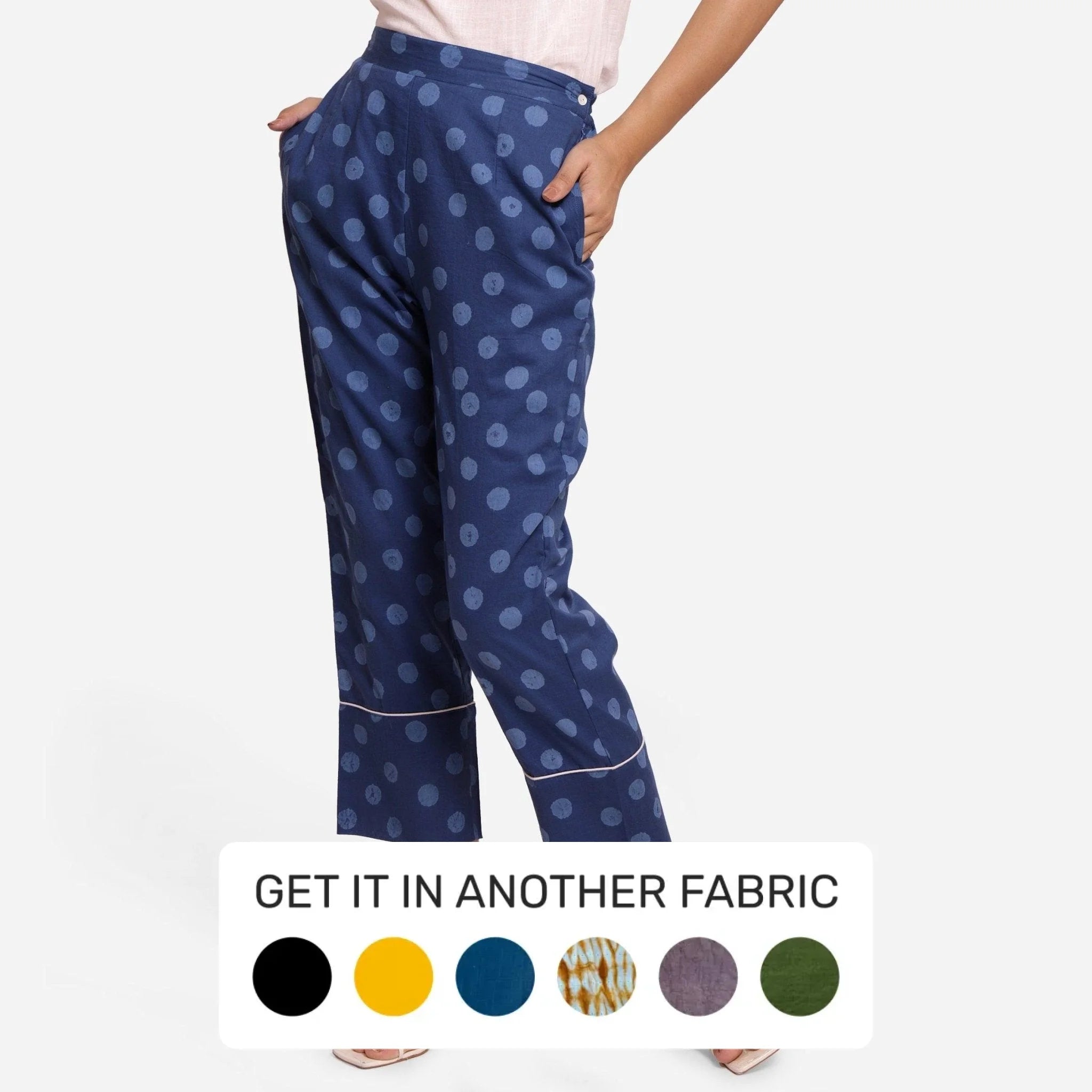 Indigo Polka Dot Block Print Ankle Length Cotton Pant