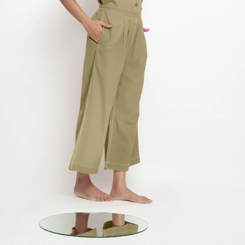 Khakhi Green 100% Cotton Elasticated Wide Legged Pant