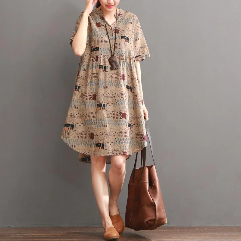 Khaki print summer shift dress long blouse